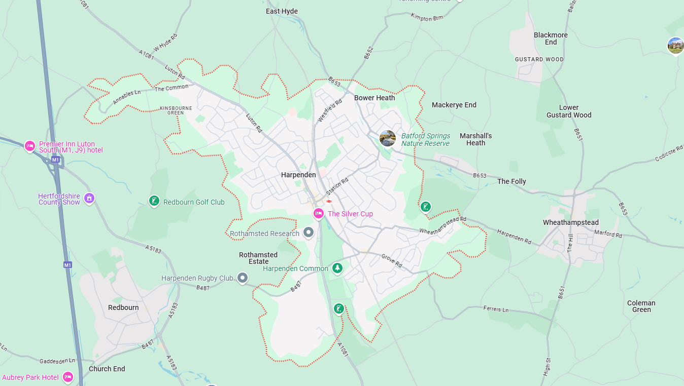 google image of a map of Harpenden, Hertfordshire