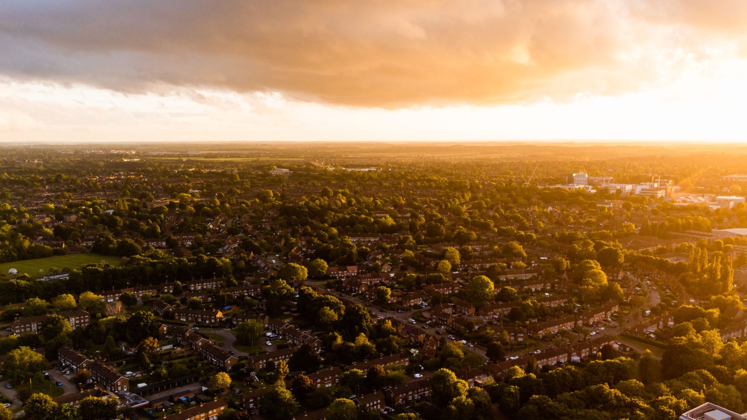 aerial drone shot of welwyn garden city