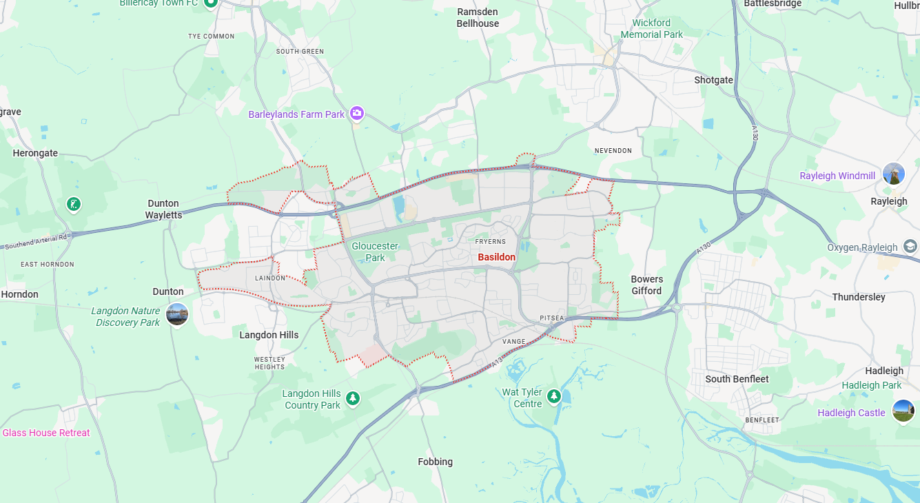 google map image of basildon area