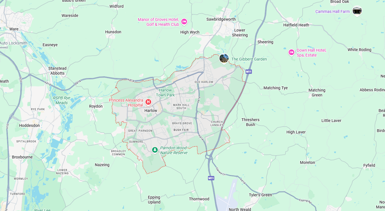google map of Harlow